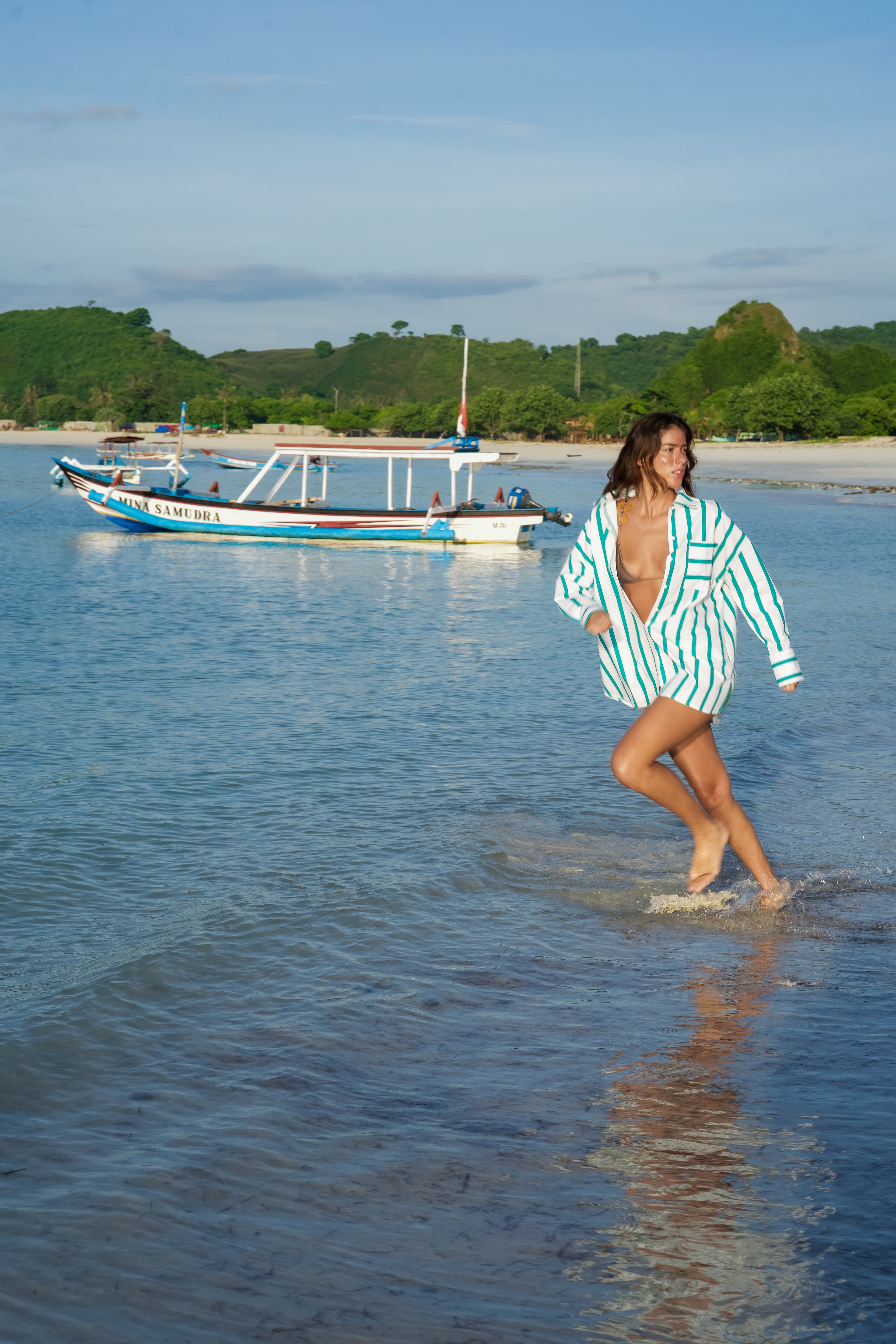 GREEN STRIPE UPF50+ SUN SHIRT